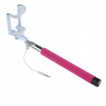 Wholesale Fold-able Wired Selfie Stick with Remote Small Clip (Hot Pink)